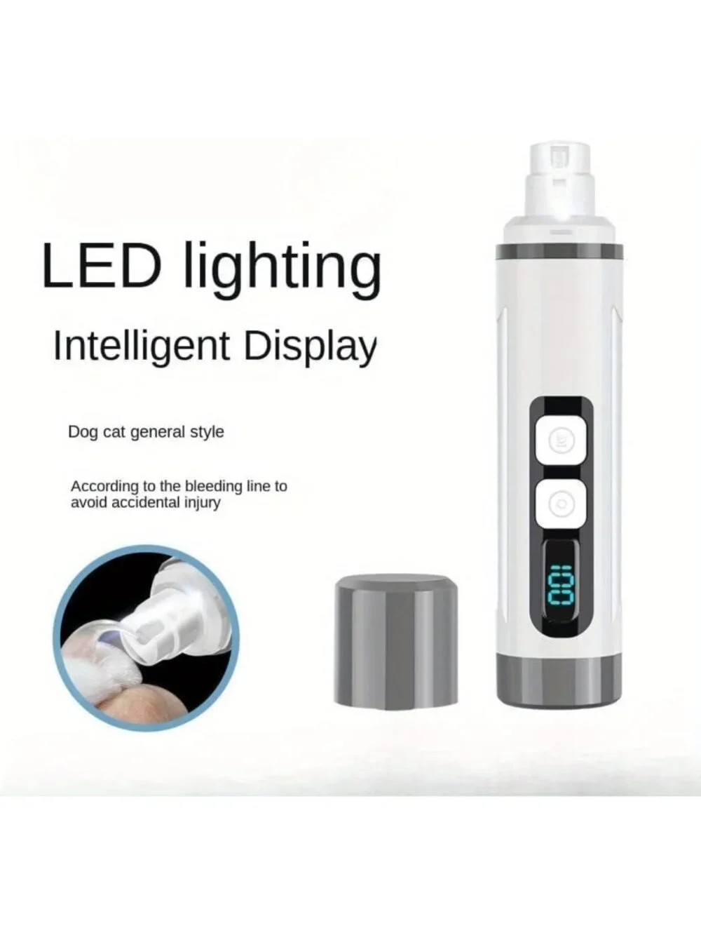Ultra-Quiet Dog & Cat Nail Grinder with LED Light - Painless Pet Nail Trimmer